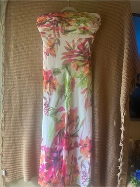 Cache Strapless Floral Maxi Dress in White, Pink & Green
